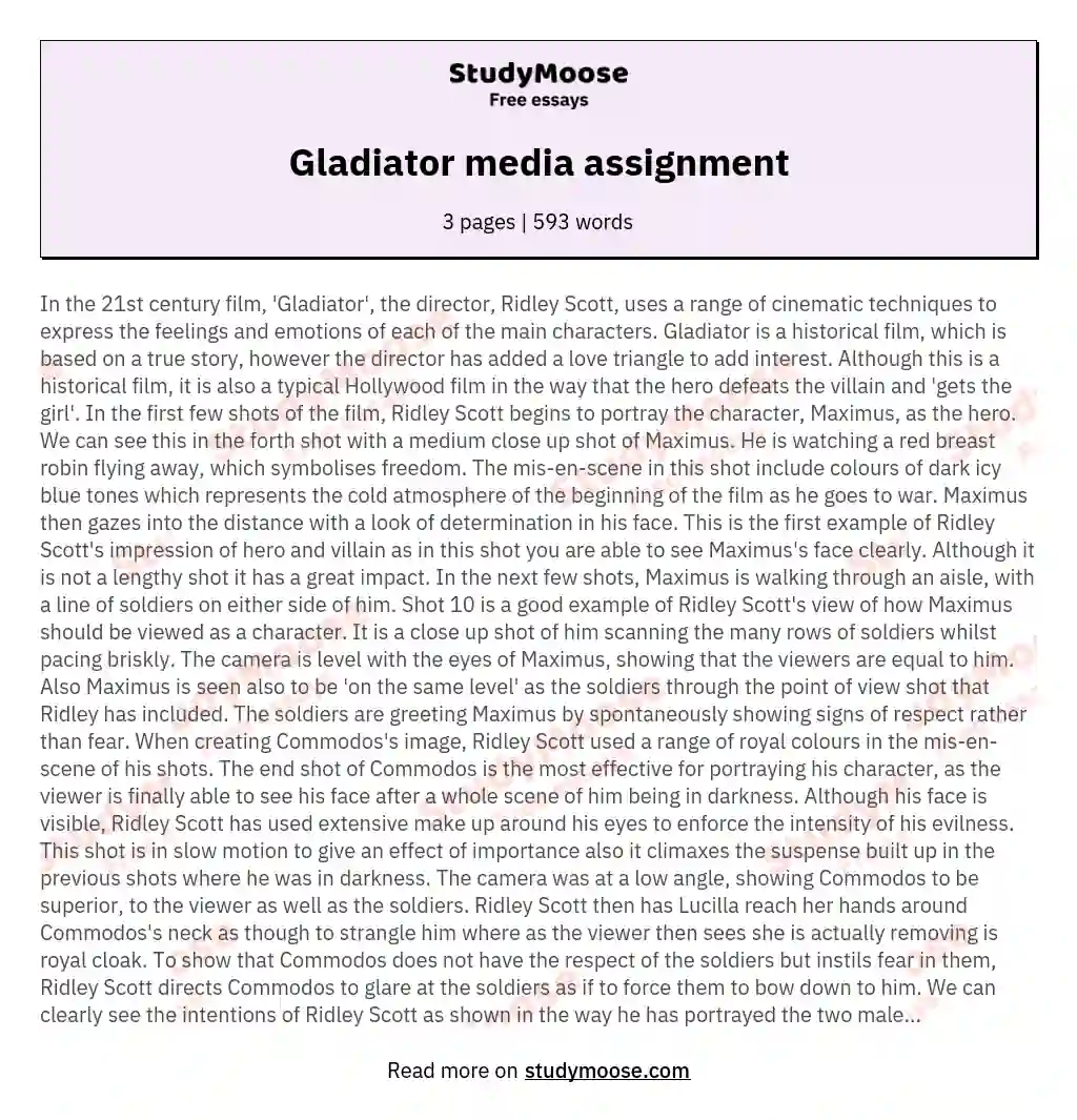 Gladiator media assignment essay