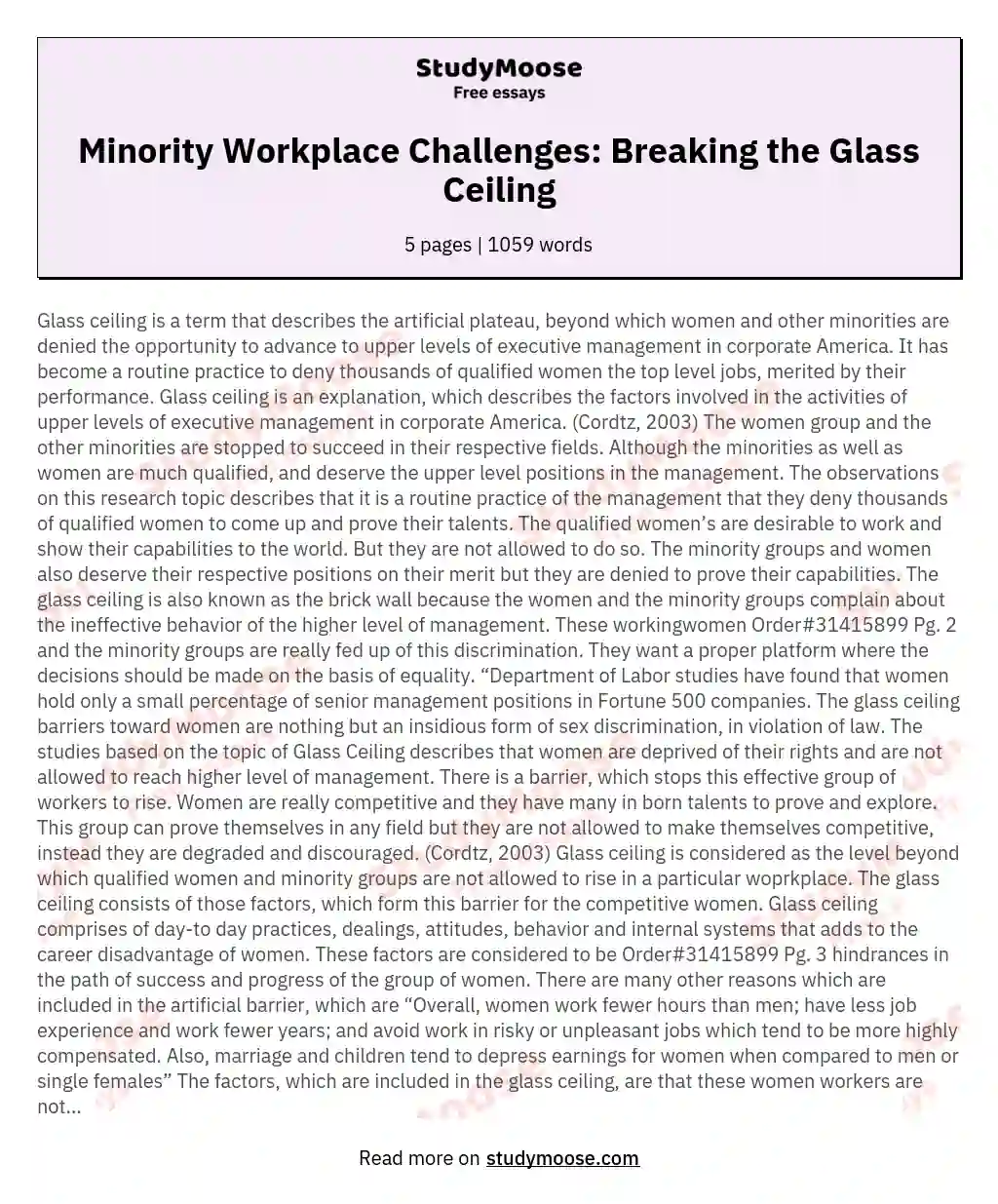Minority Workplace Challenges: Breaking the Glass Ceiling essay
