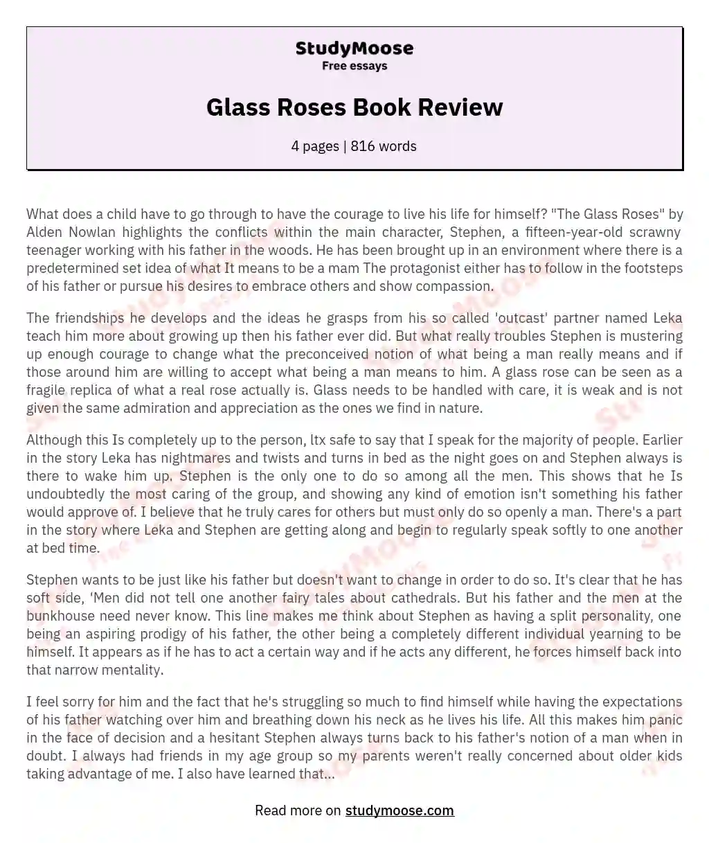Glass Roses Book Review essay