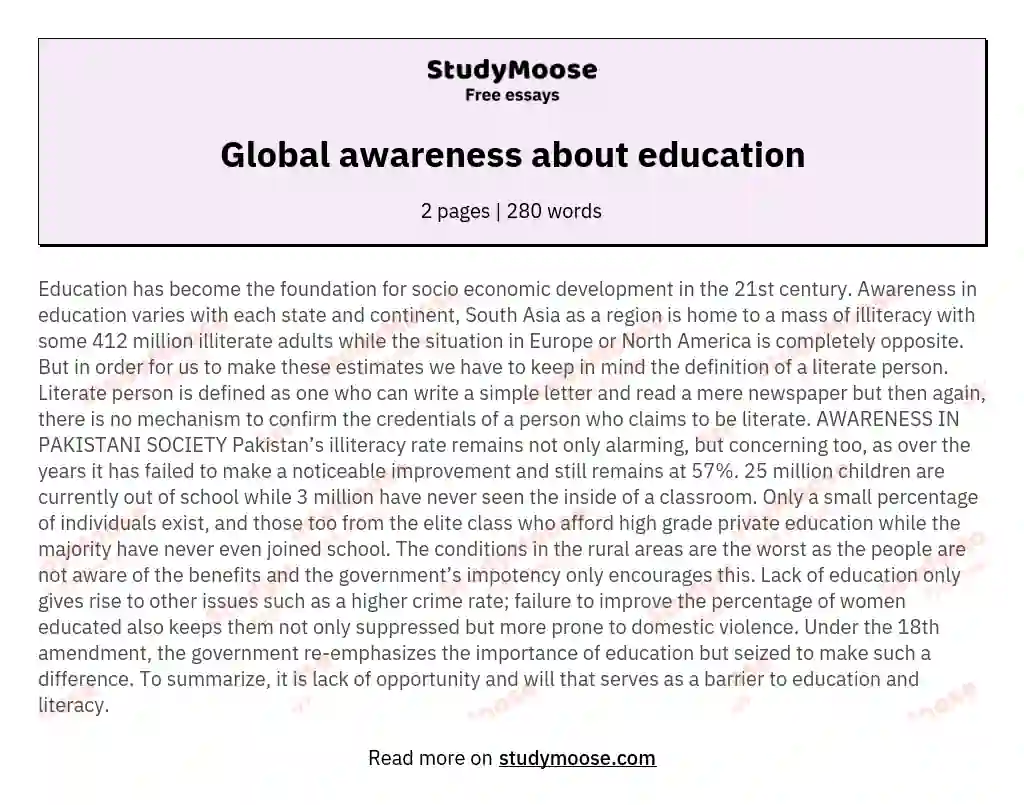 Global awareness about education essay