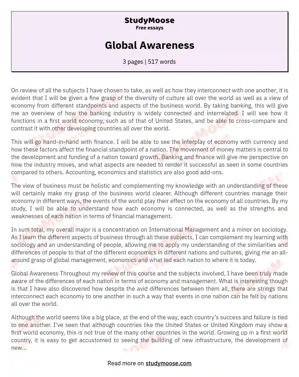 Global Awareness essay