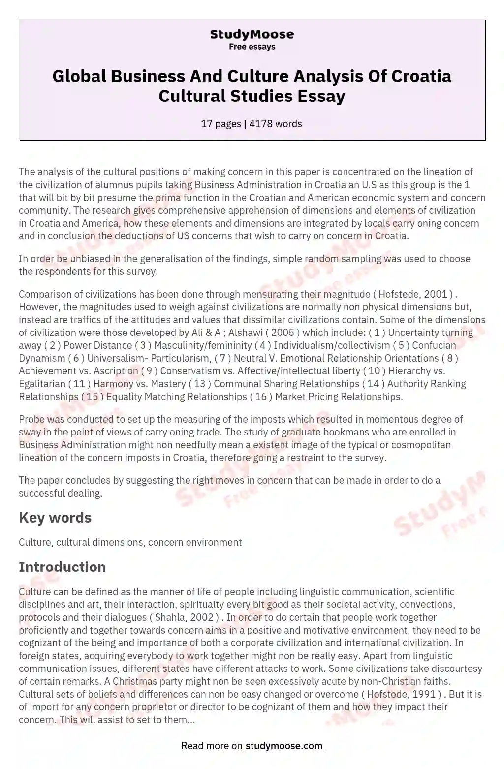 Global Business And Culture Analysis Of Croatia Cultural Studies Essay