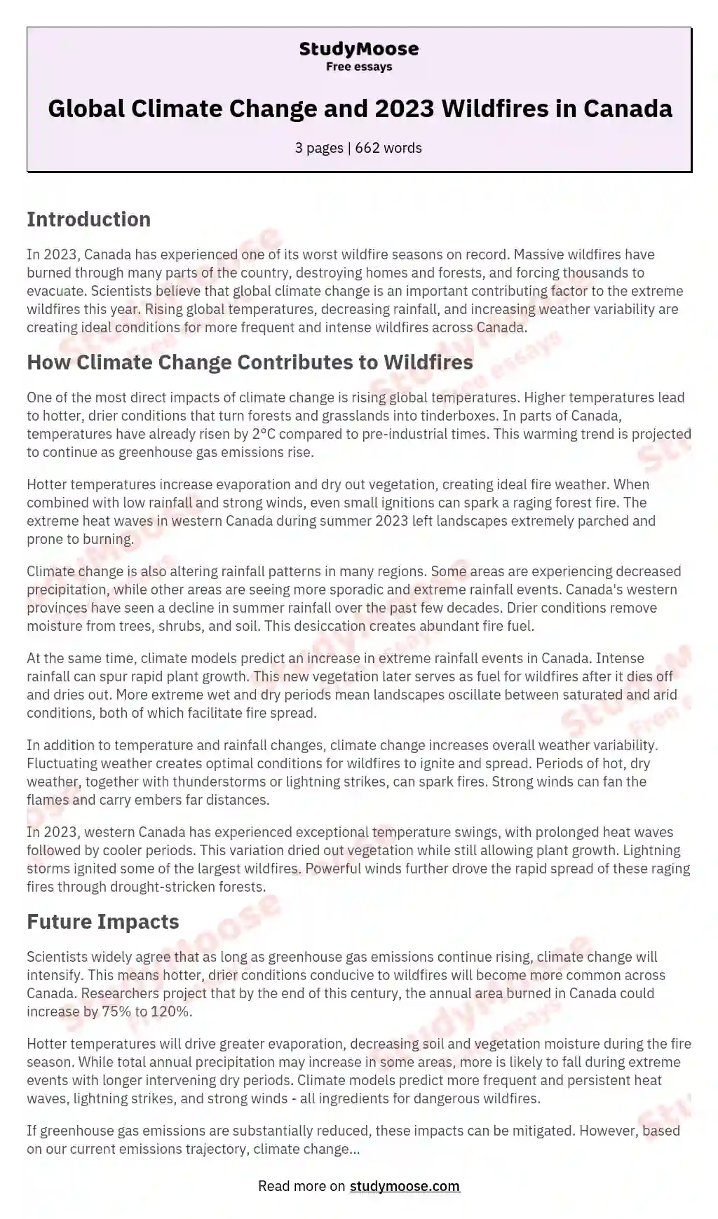 Global Climate Change and 2023 Wildfires in Canada essay