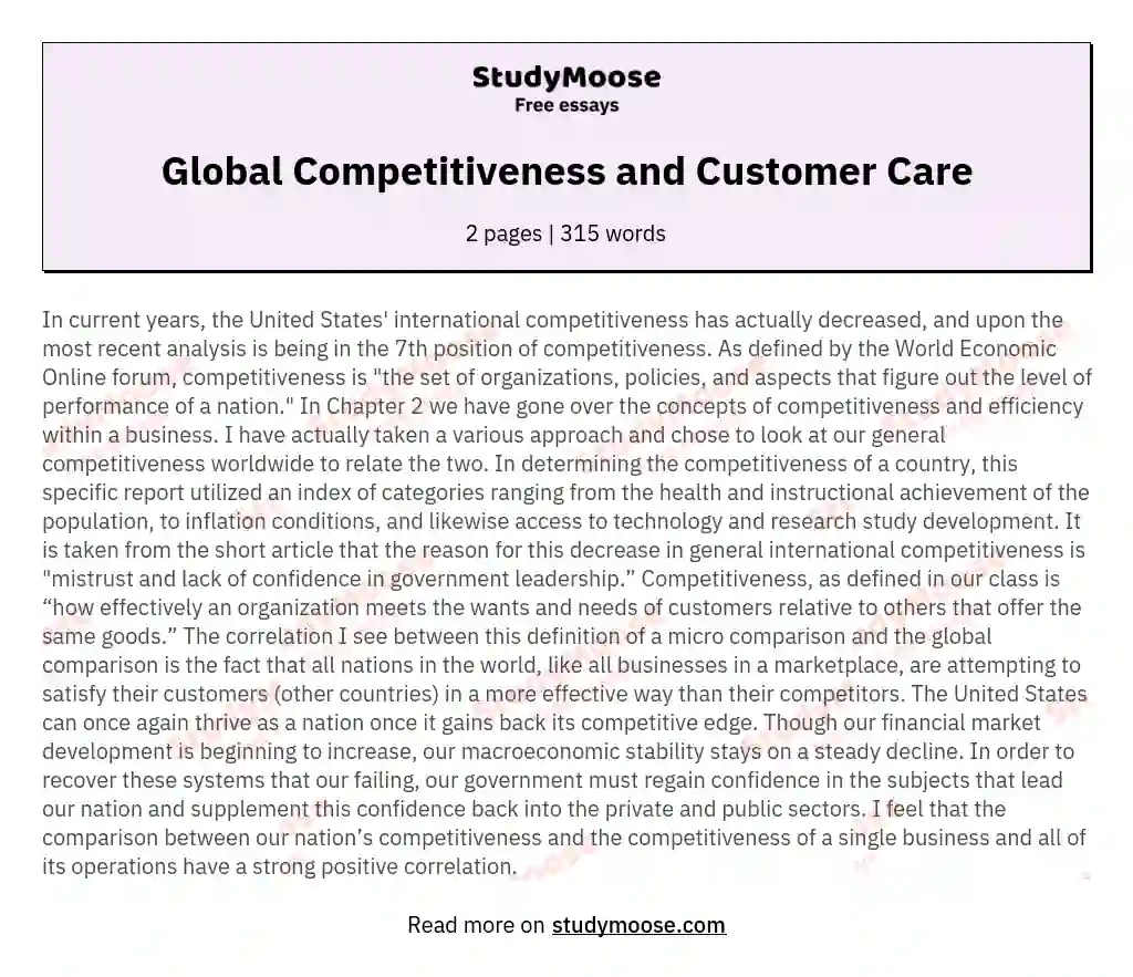 Global Competitiveness and Customer Care essay