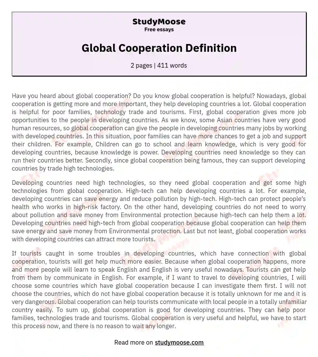 Global Cooperation Definition essay