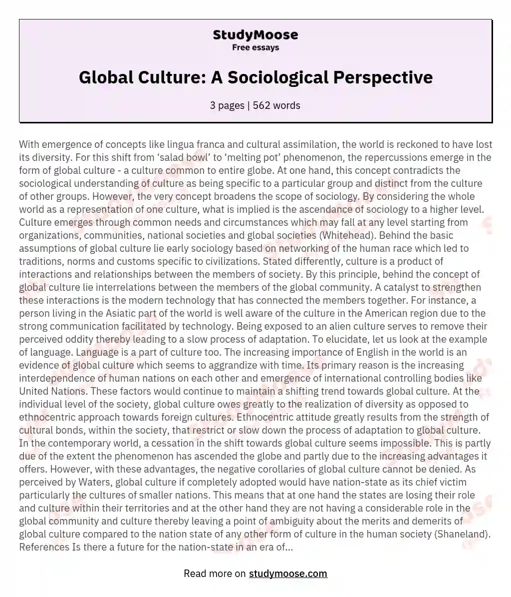 Global Culture: A Sociological Perspective essay