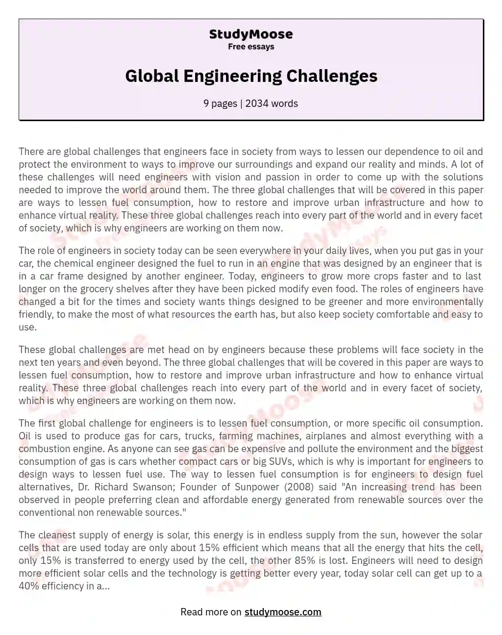 Global Engineering Challenges essay