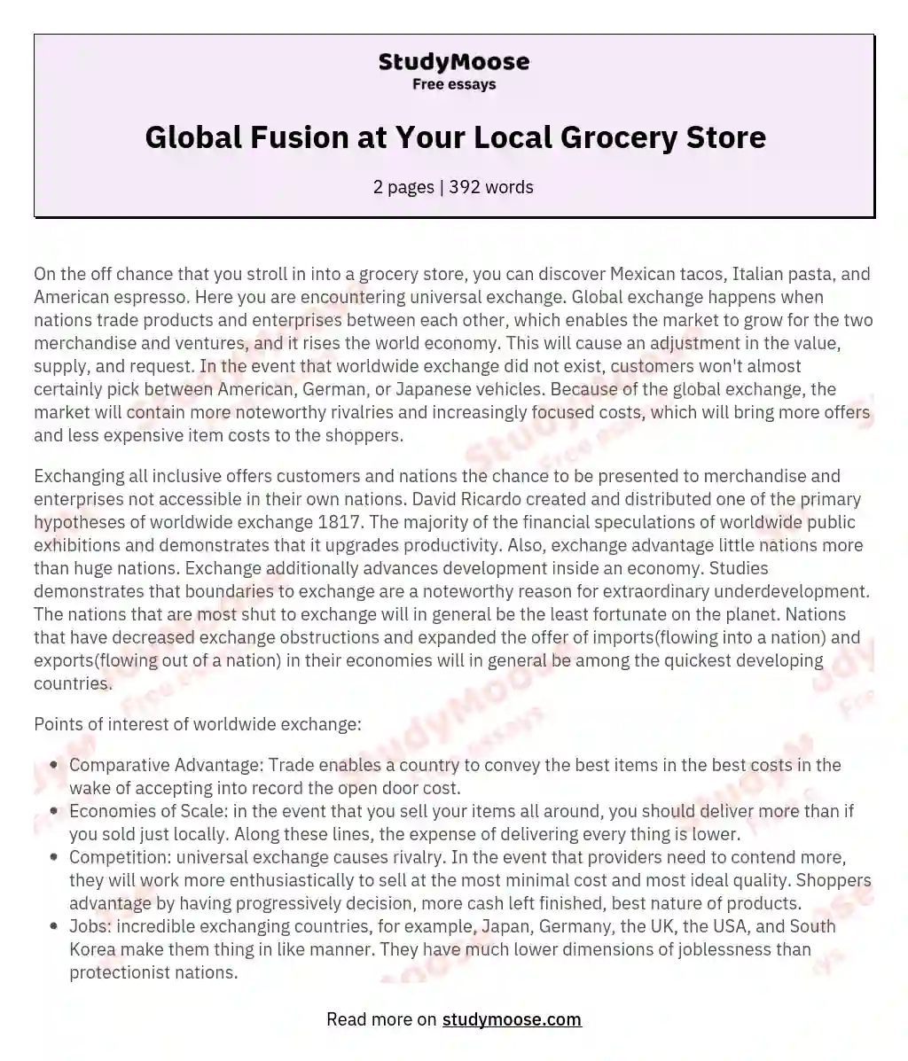 Global Fusion at Your Local Grocery Store essay