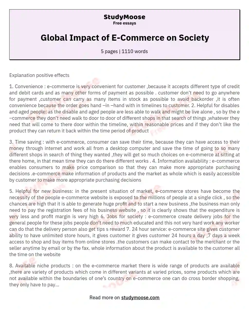 Global Impact of E-Commerce on Society essay