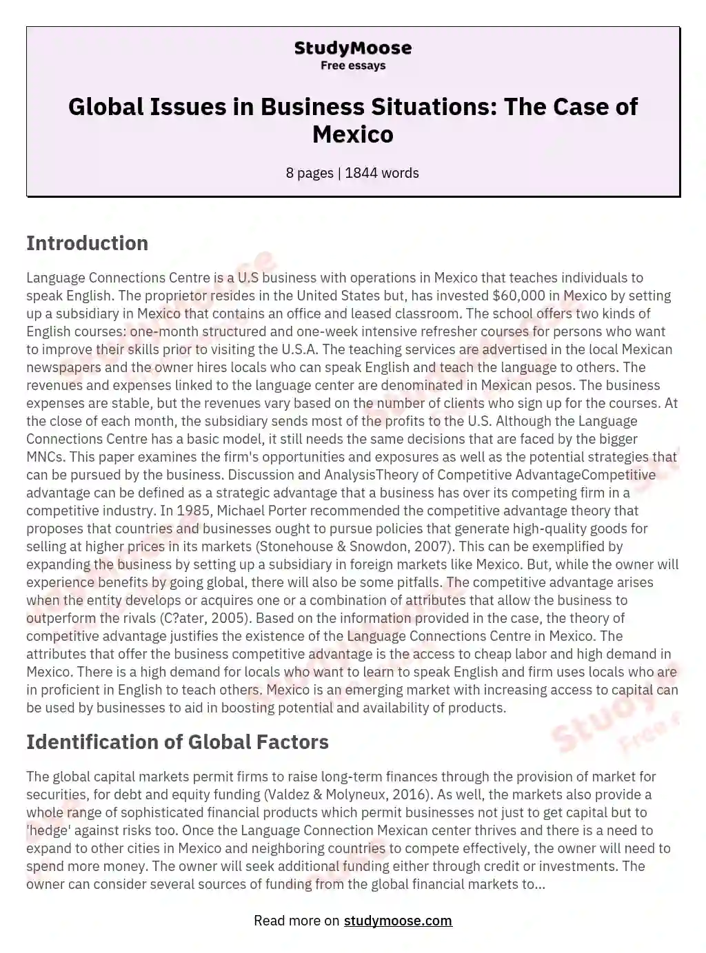Global Issues in Business Situations: The Case of Mexico essay