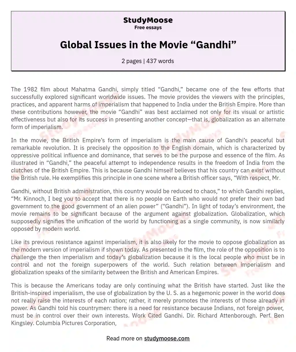 Global Issues in the Movie “Gandhi” essay