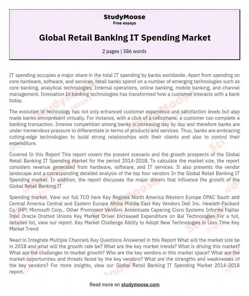 Global Retail Banking IT Spending Market essay