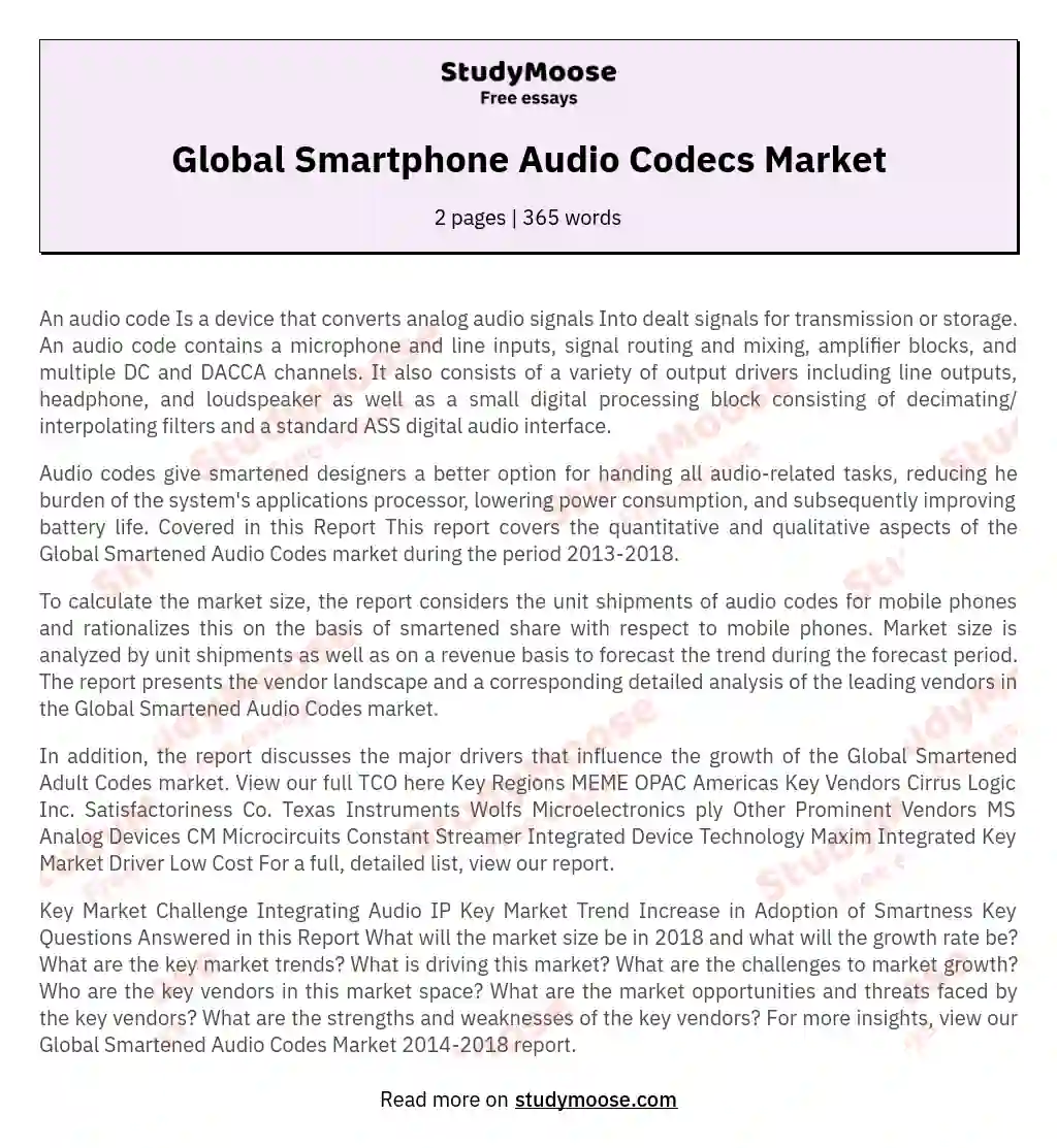 Global Smartphone Audio Codecs Market essay