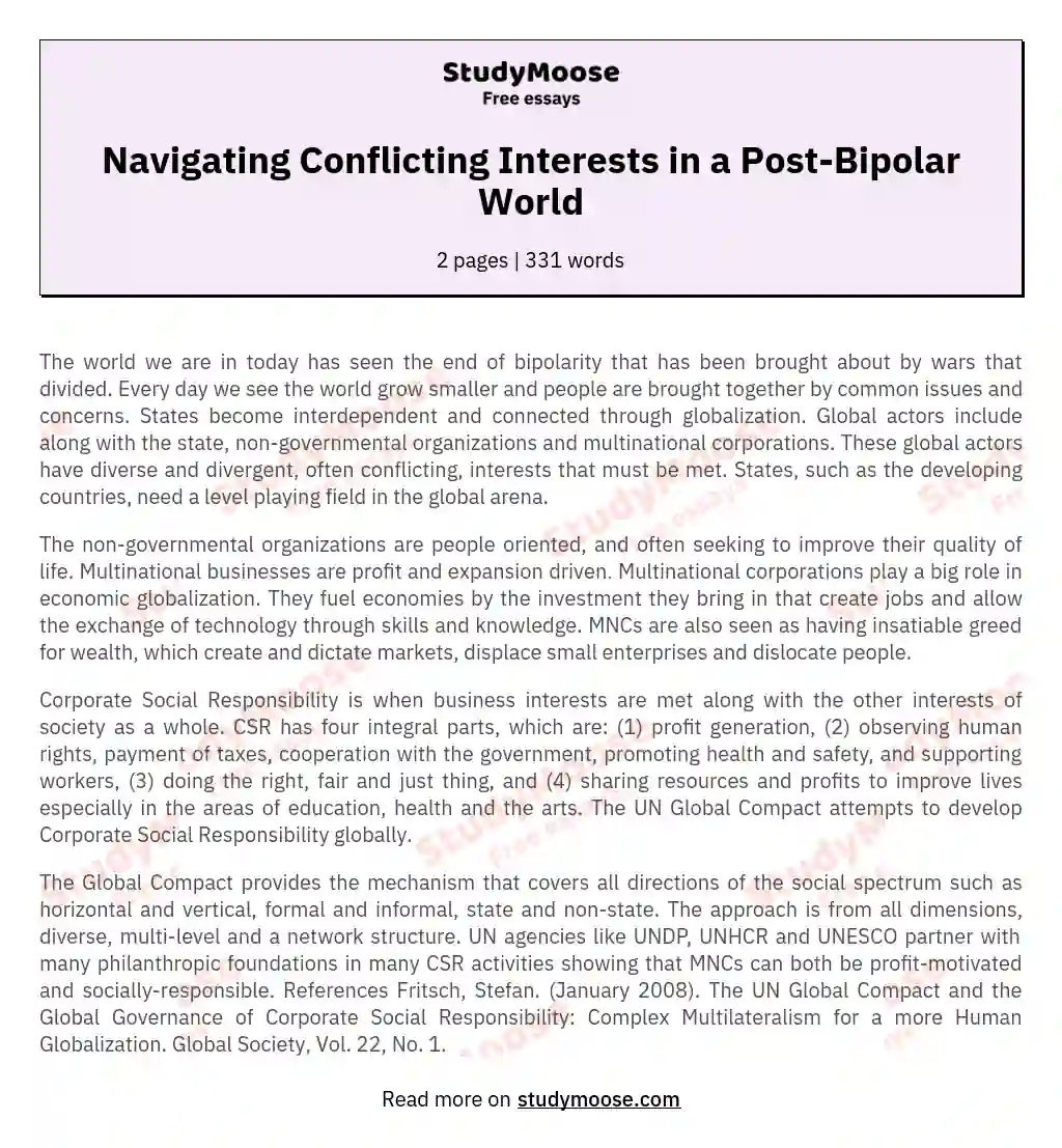 Navigating Conflicting Interests in a Post-Bipolar World