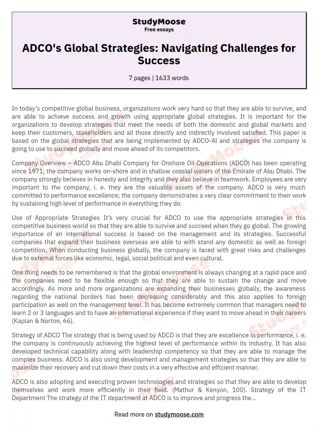 ADCO's Global Strategies: Navigating Challenges for Success essay