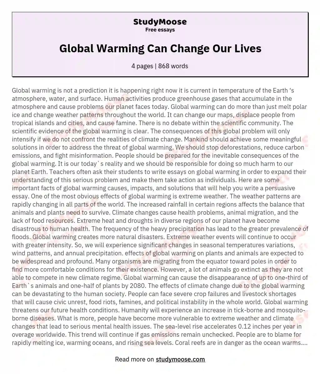 Global Warming Can Change Our Lives
