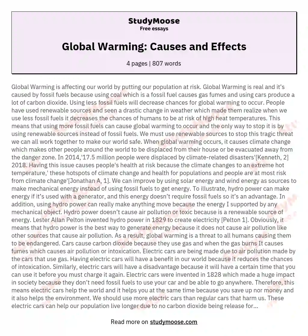 Global Warming: Causes and Effects essay