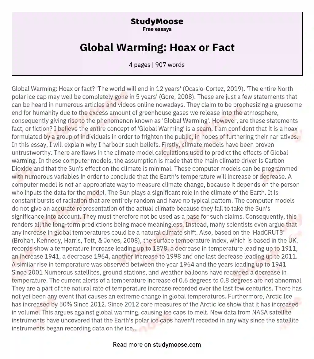 Global Warming: Hoax or Fact essay