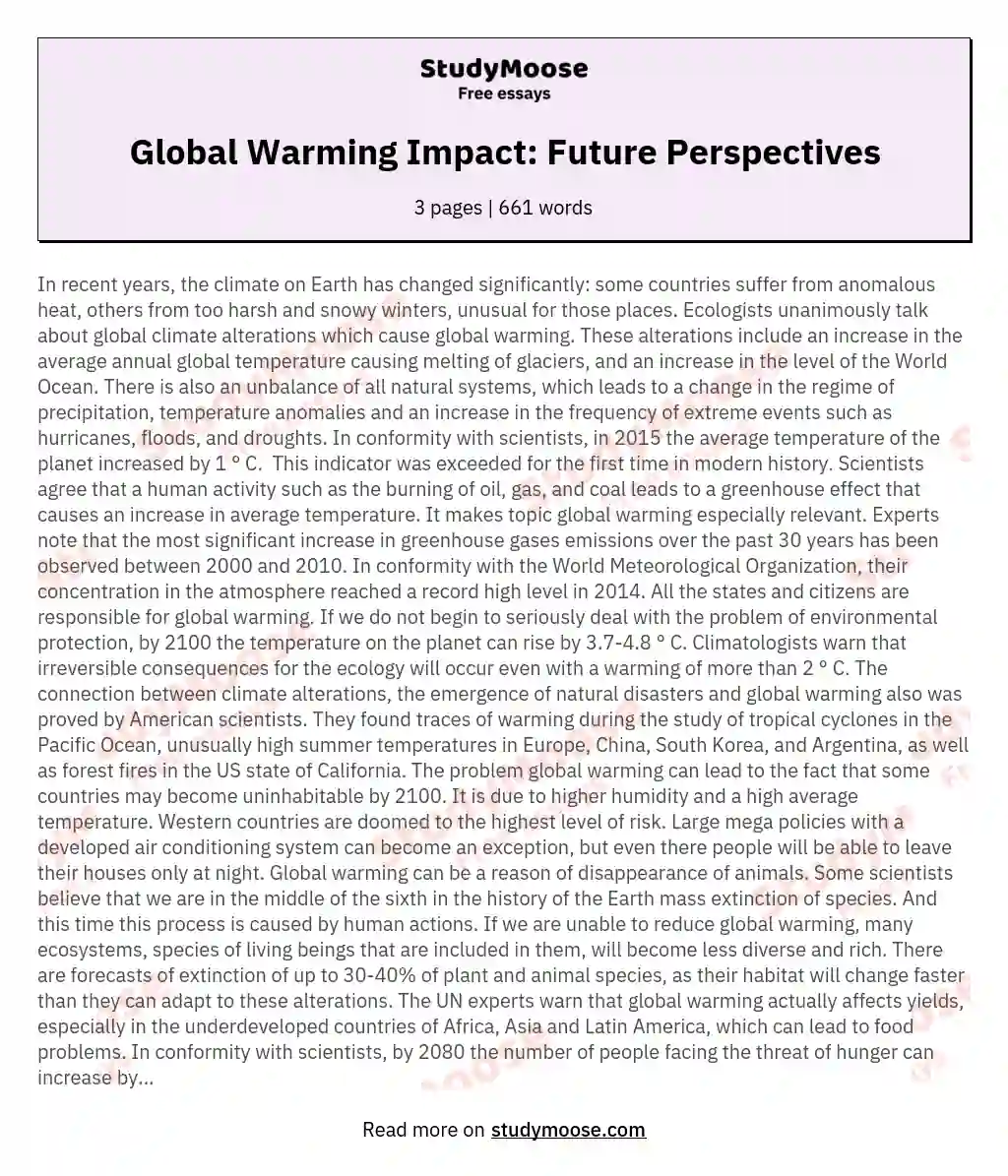 Global Warming Impact: Future Perspectives essay