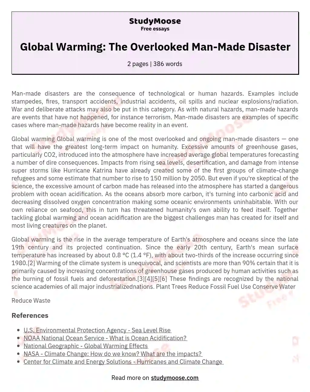 Global Warming: The Overlooked Man-Made Disaster essay