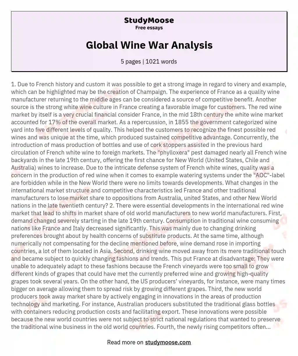 Global Wine War Analysis essay
