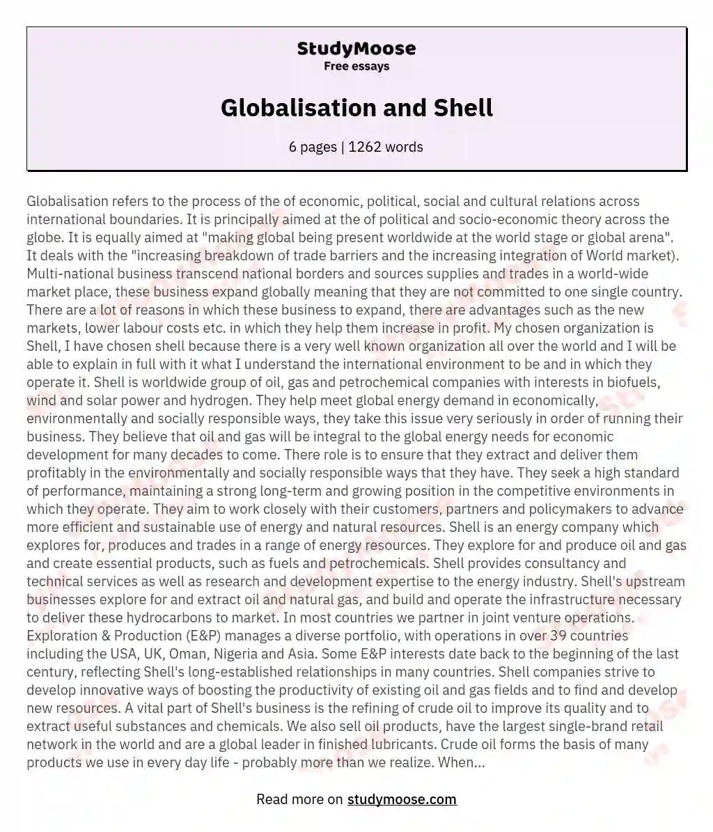 Globalisation and Shell essay