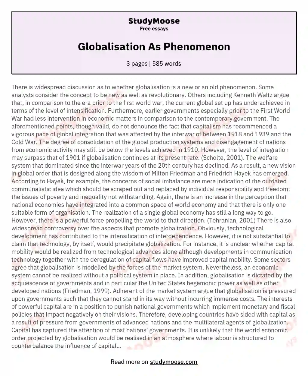 Globalisation As Phenomenon essay