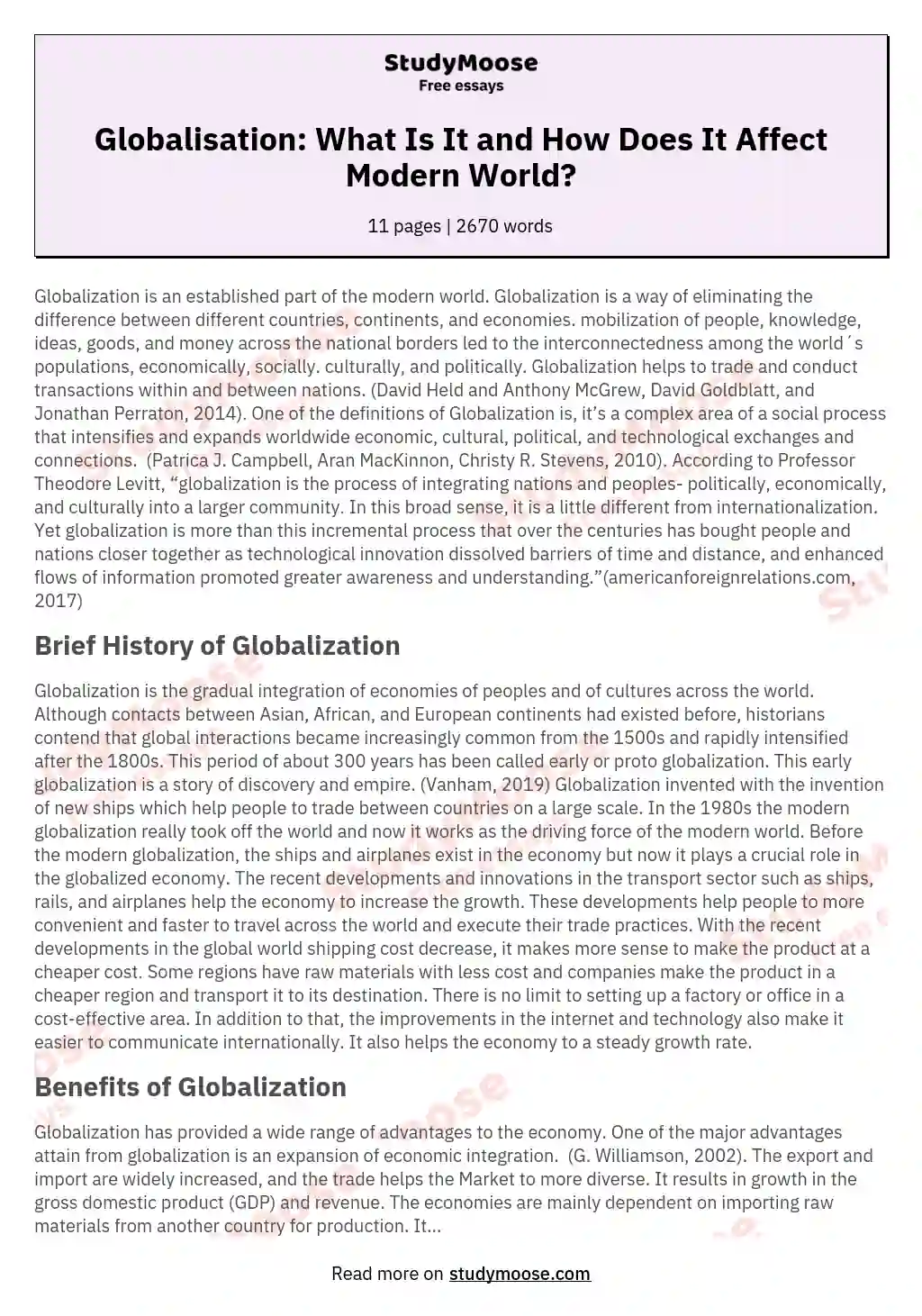 Globalisation: What Is It and How Does It Affect Modern World? essay