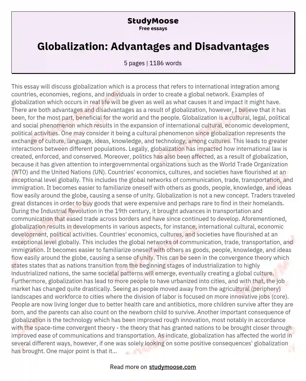 Globalization: Advantages and Disadvantages essay