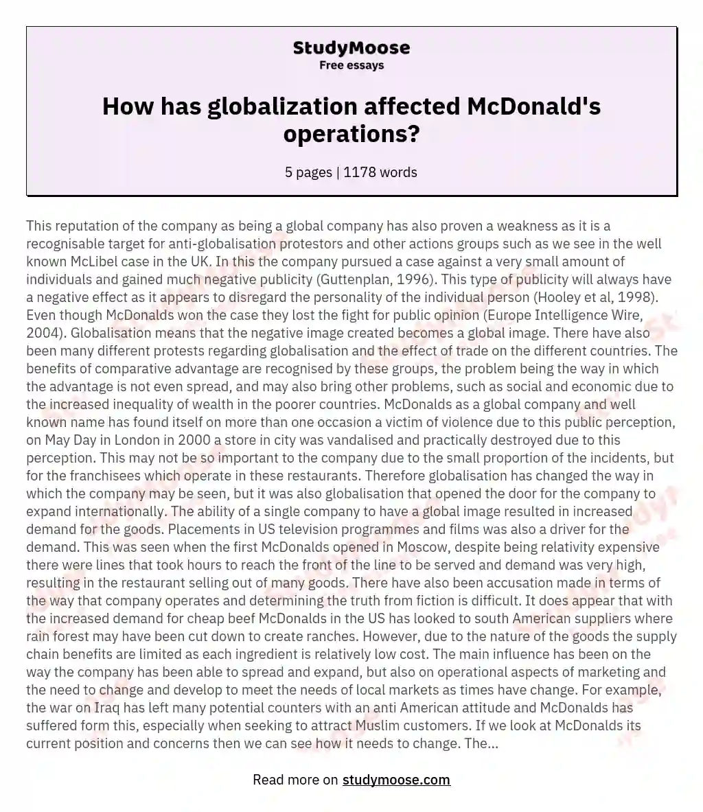 How has globalization affected McDonald's operations? essay