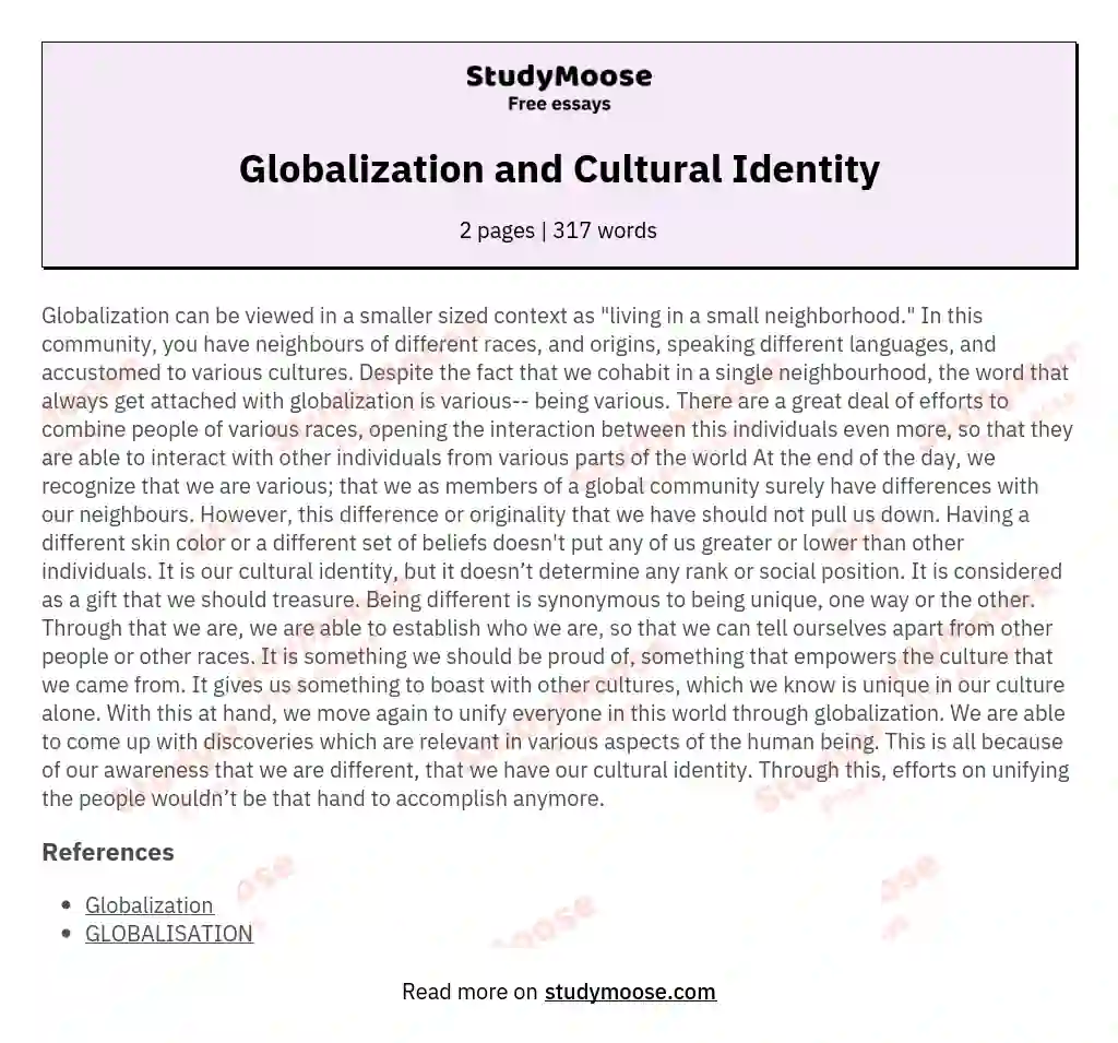 Globalization and Cultural Identity essay