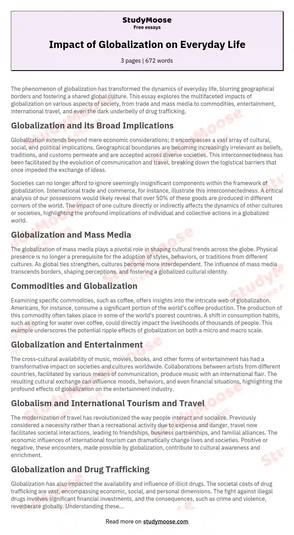 Impact of Globalization on Everyday Life essay