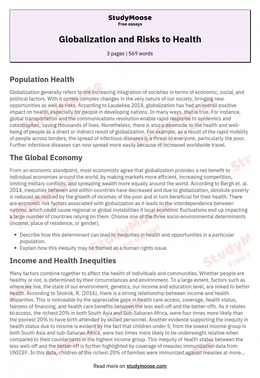 Globalization and Risks to Health essay