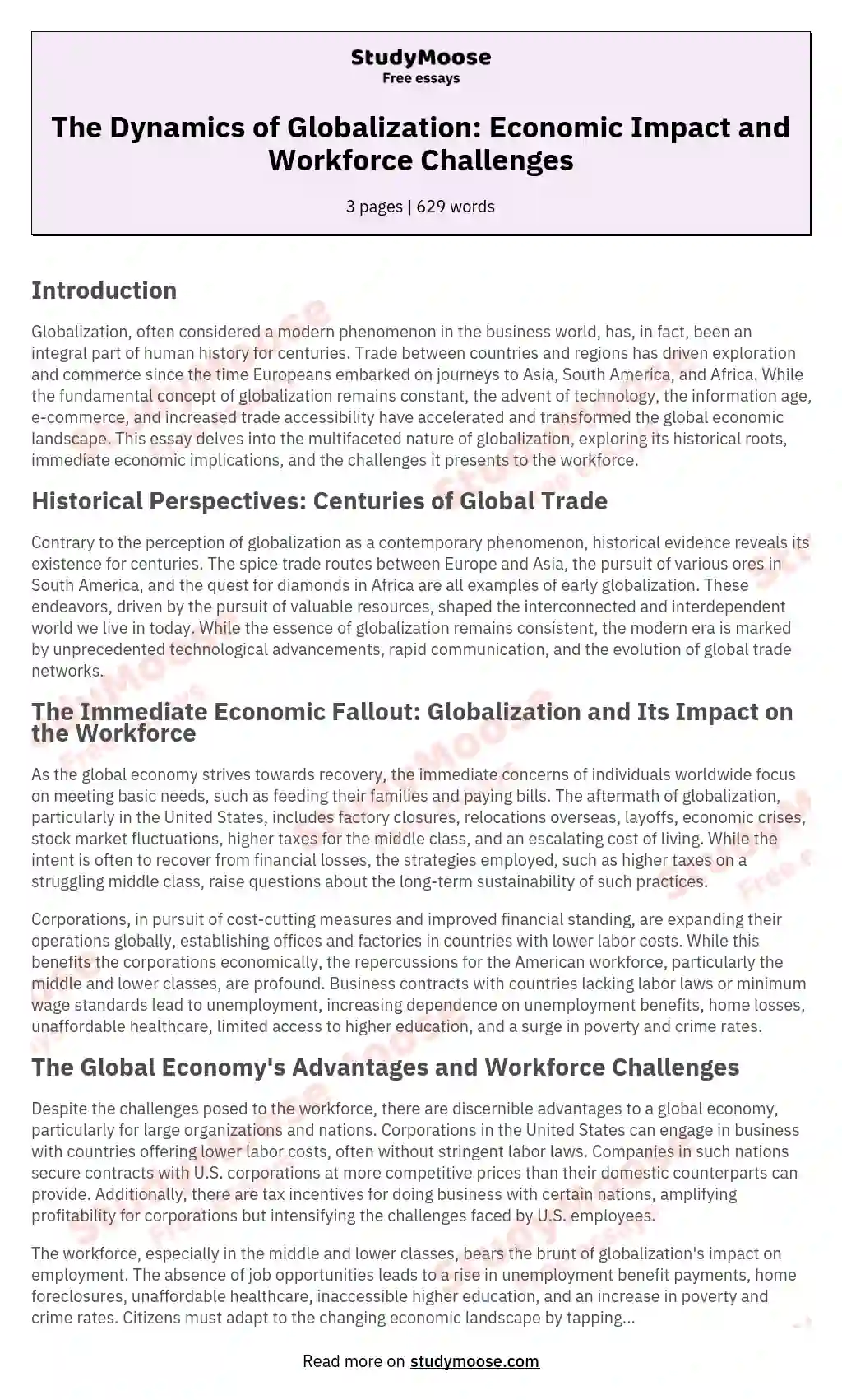 The Dynamics of Globalization: Economic Impact and Workforce Challenges essay