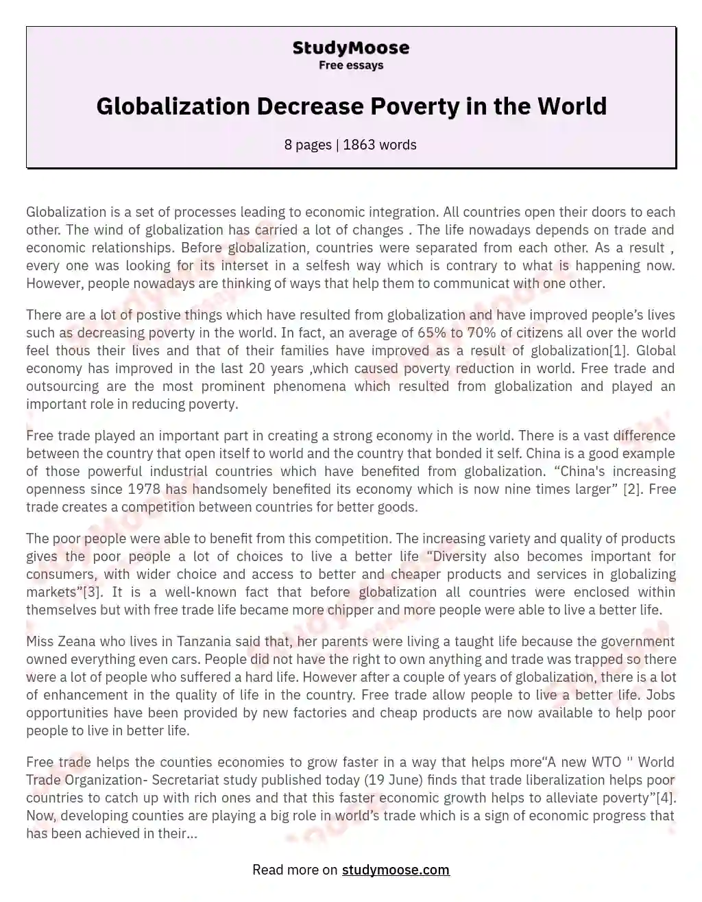 Globalization Decrease Poverty in the World essay