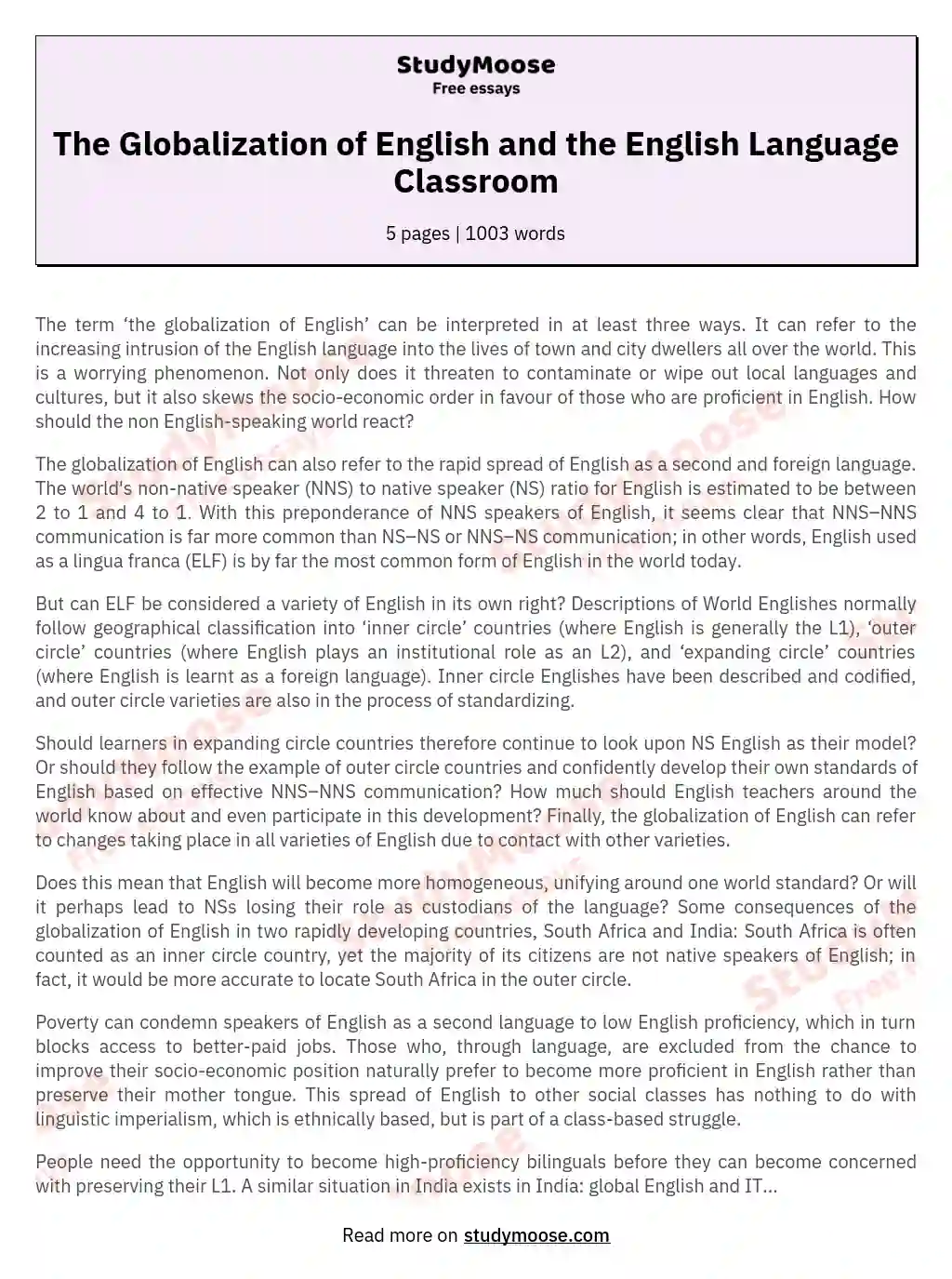 The Globalization of English and the English Language Classroom