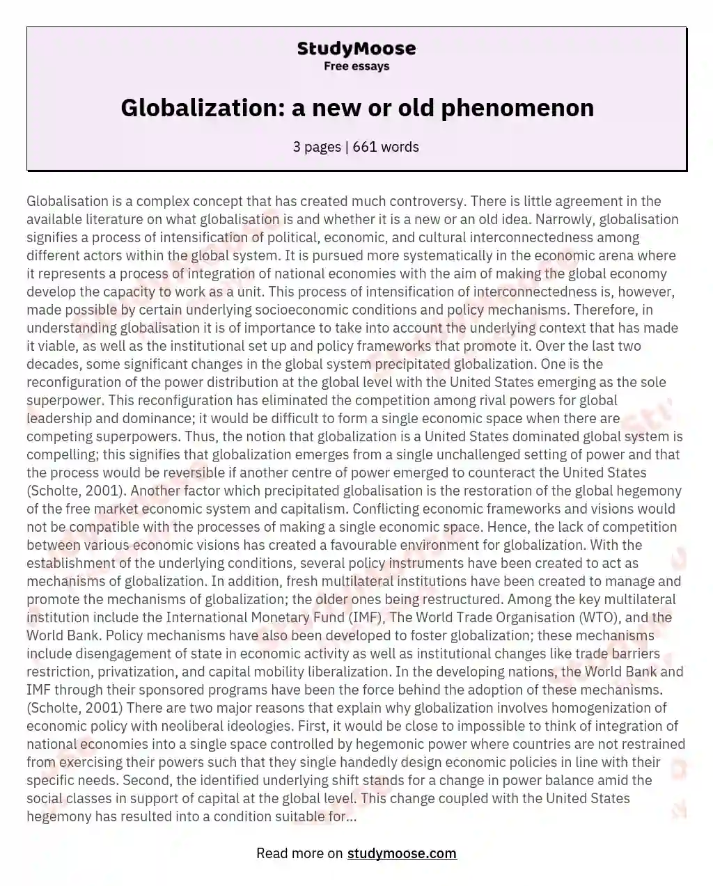 Globalization: a new or old phenomenon essay