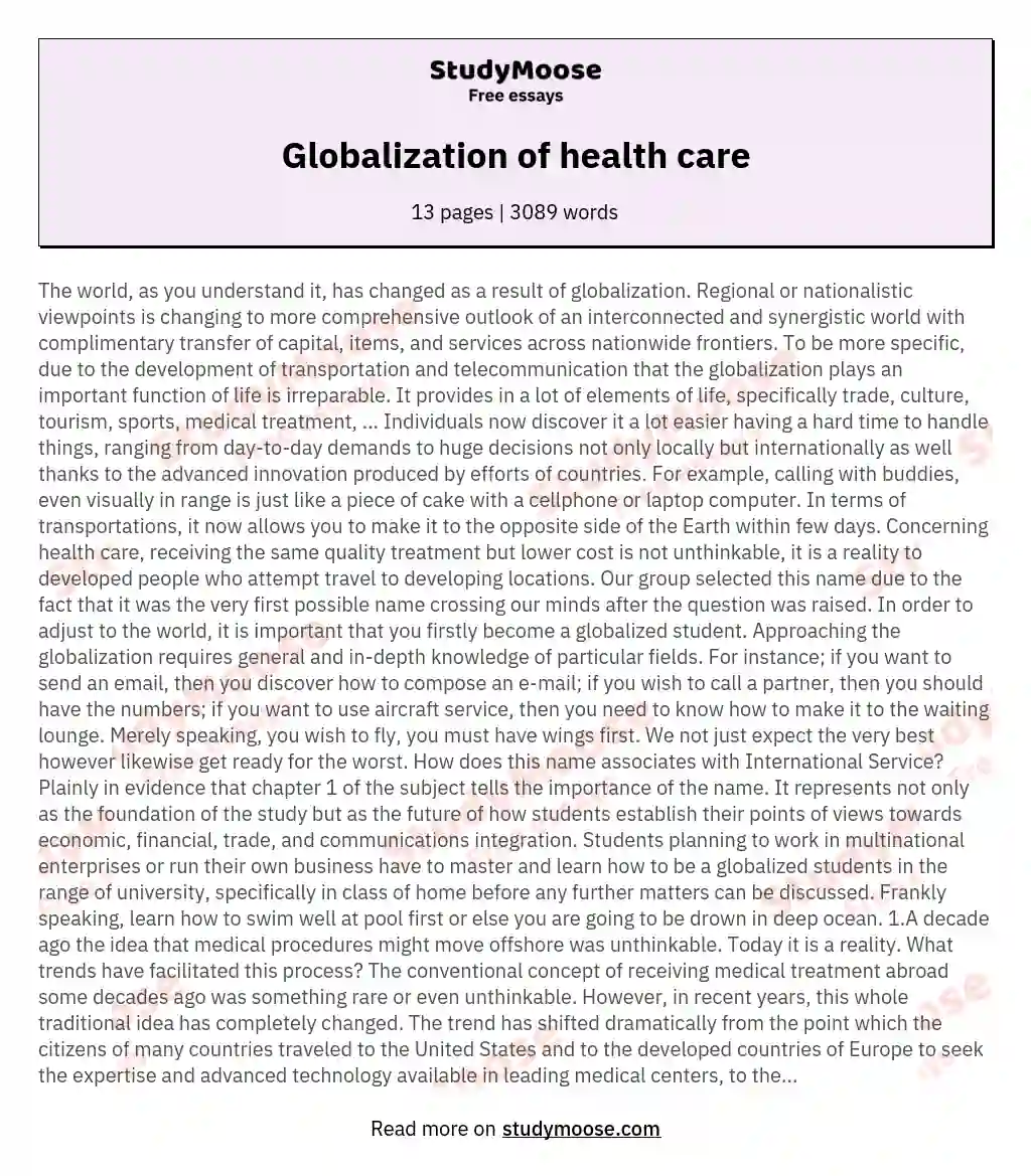 Globalization of health care essay
