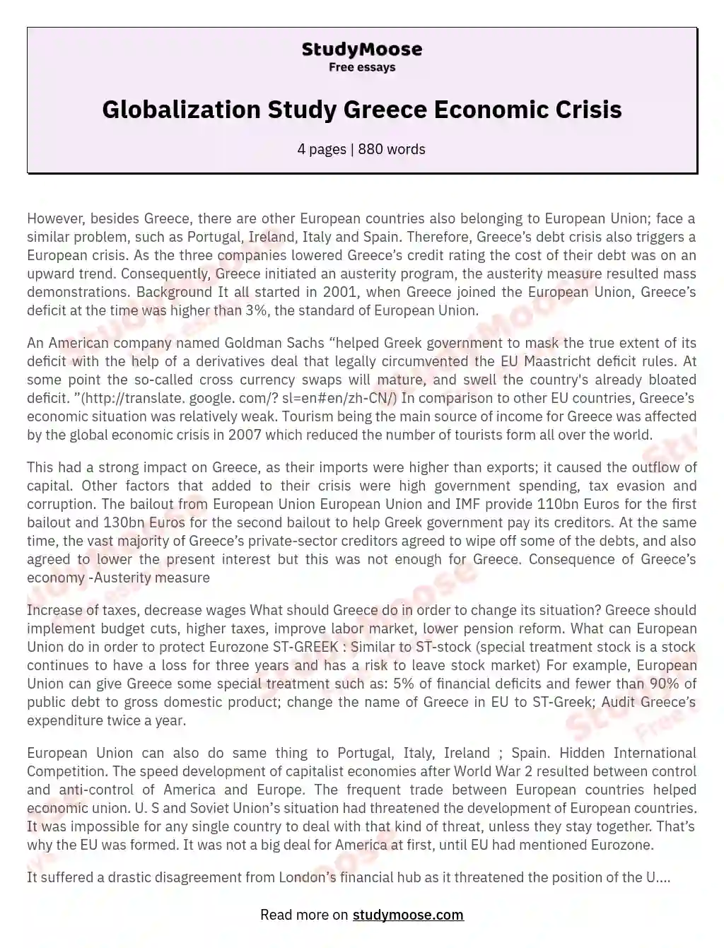 Globalization Study Greece Economic Crisis essay
