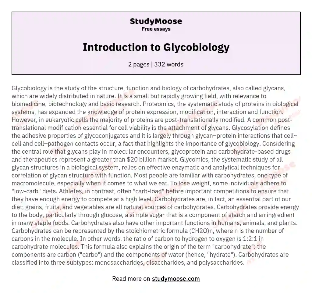 Introduction to Glycobiology essay