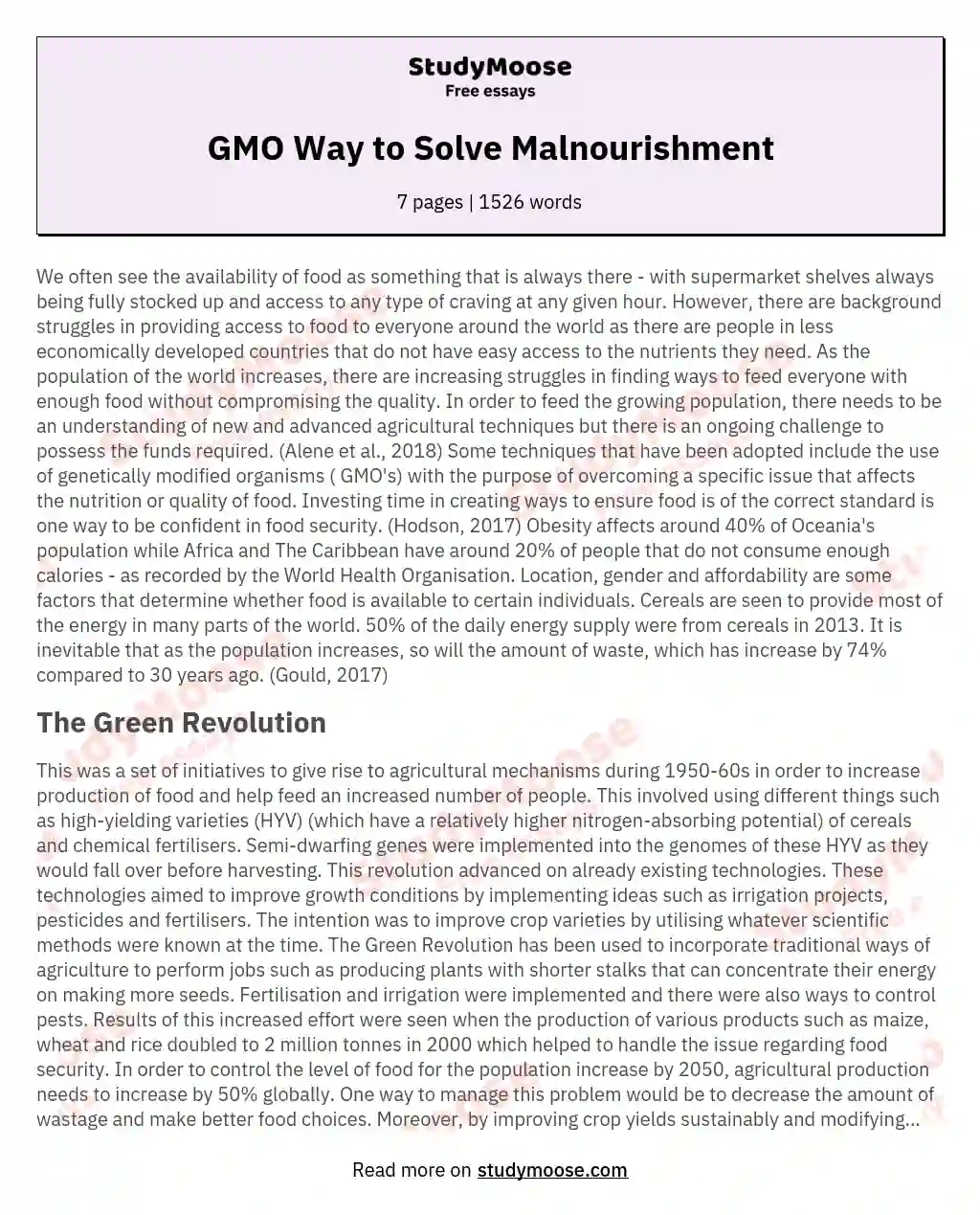 GMO Way to Solve Malnourishment essay