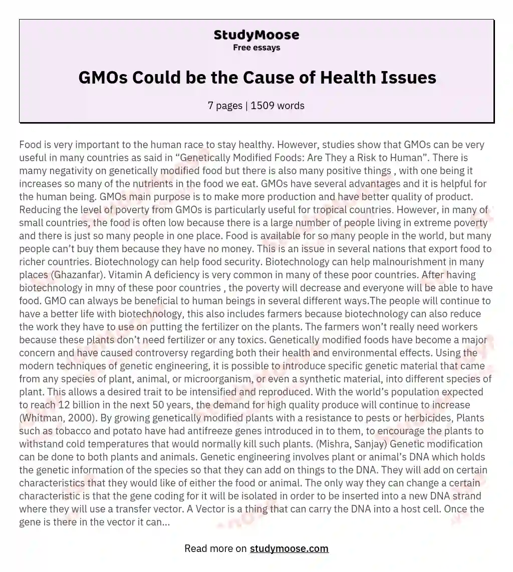 GMOs Could be the Cause of Health Issues essay