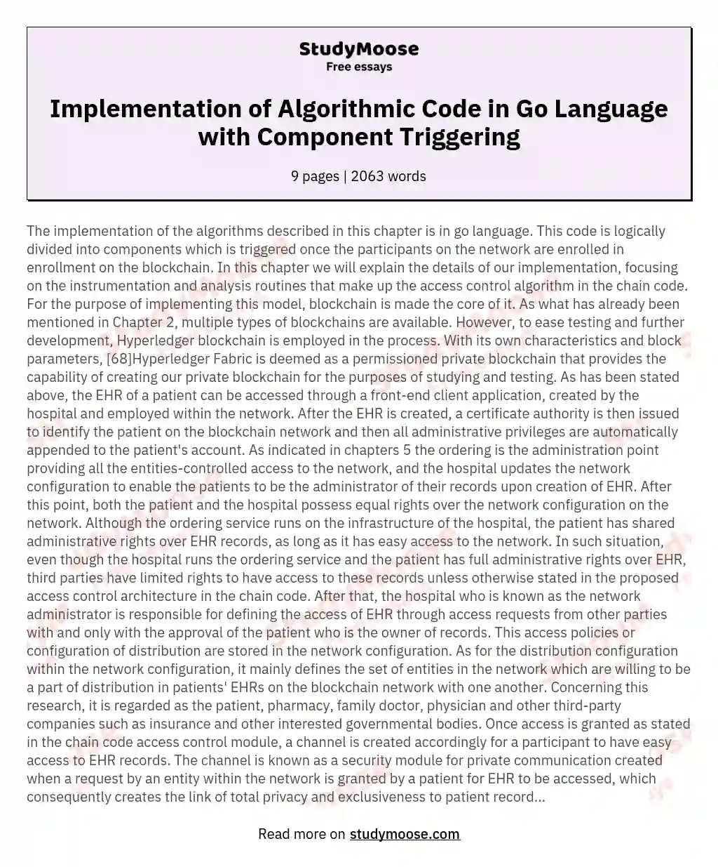 Implementation of Algorithmic Code in Go Language with Component Triggering essay