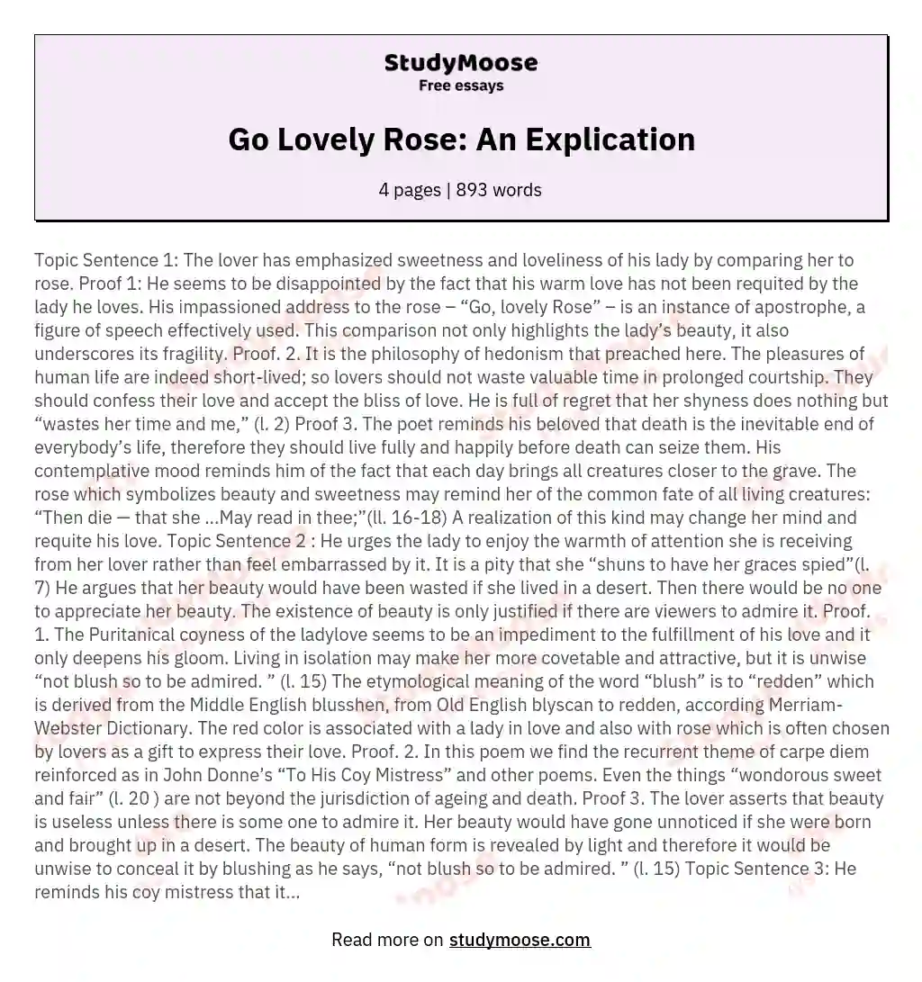 Go Lovely Rose: An Explication essay