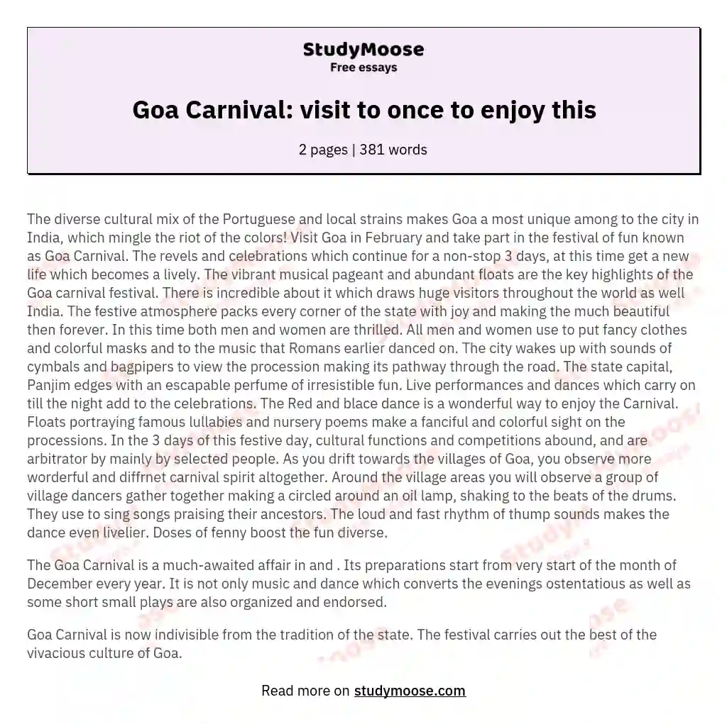 Goa Carnival: visit to once to enjoy this essay
