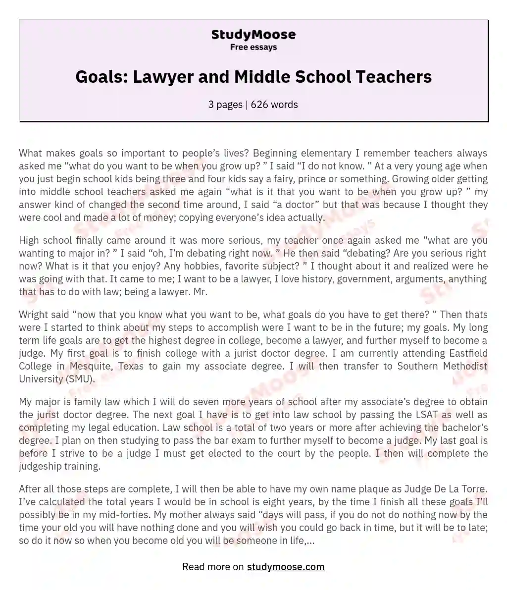 Goals: Lawyer and Middle School Teachers essay