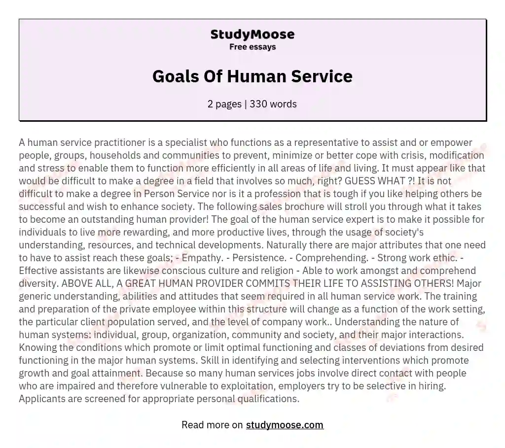 Goals Of Human Service essay