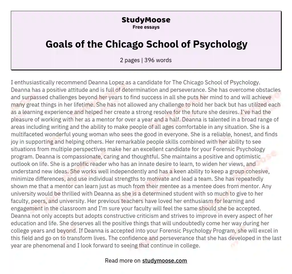 Goals of the Chicago School of Psychology essay