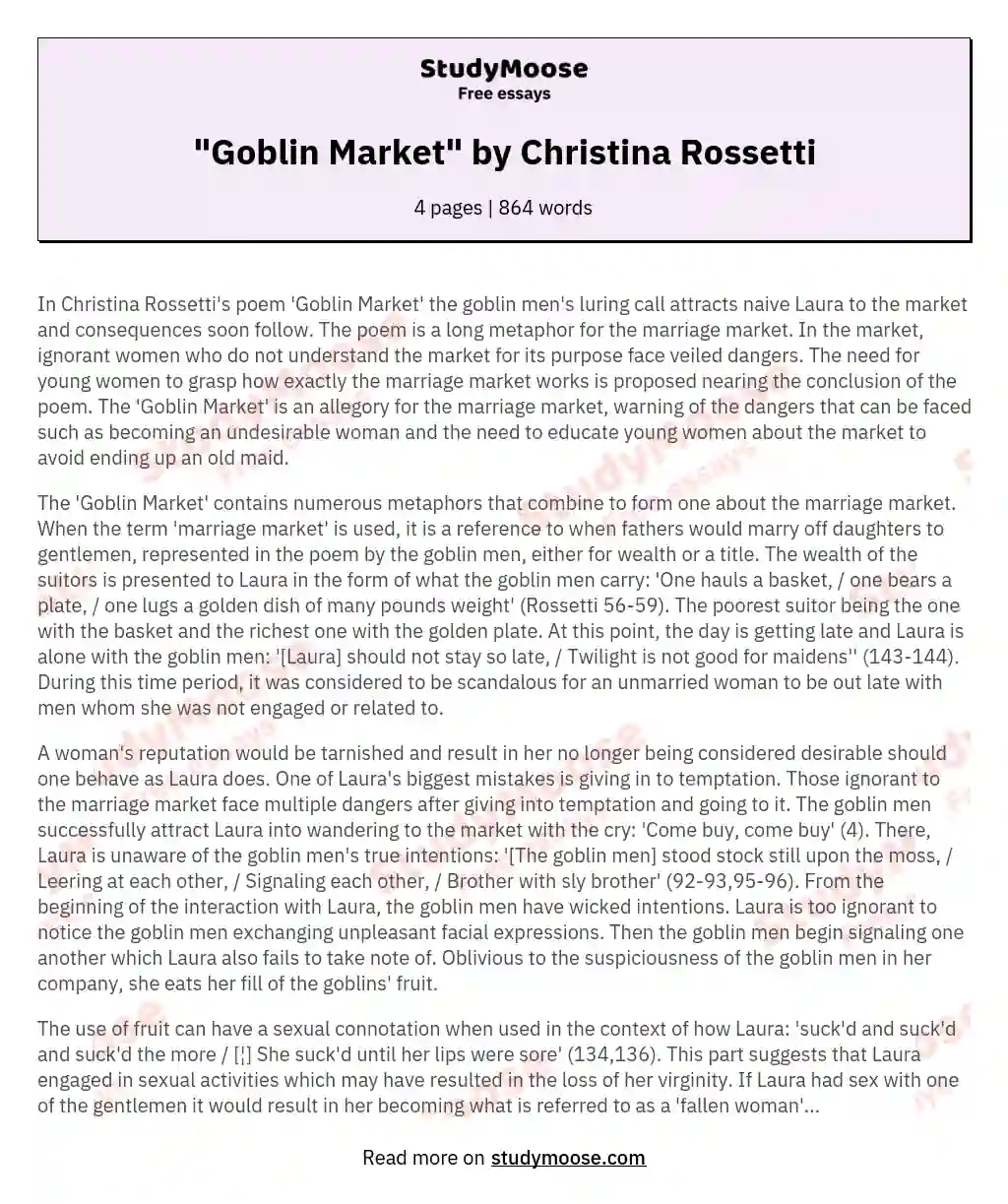 "Goblin Market" by Christina Rossetti essay