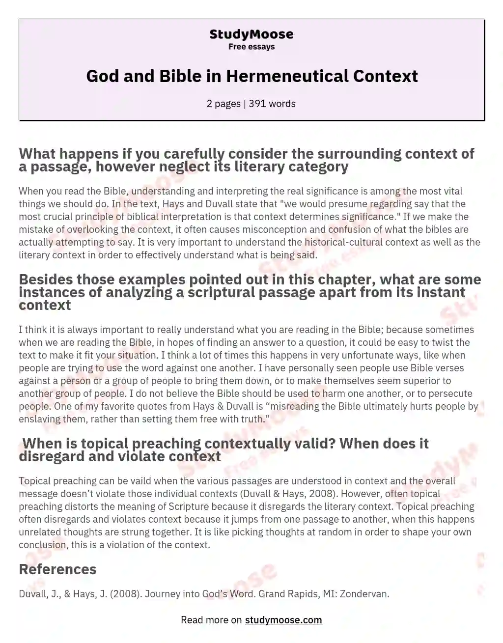 God and Bible in Hermeneutical Context essay